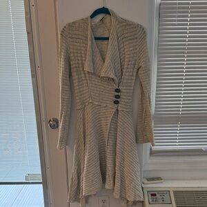 Free People Cream Ribbed Knit Coatigan with Side Buttons